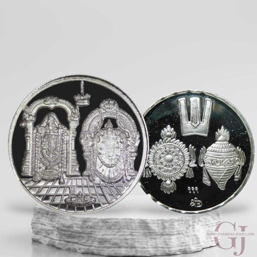God Balaji Padmavati 3D Silver Coin 24KT Purity 999 Round Shape