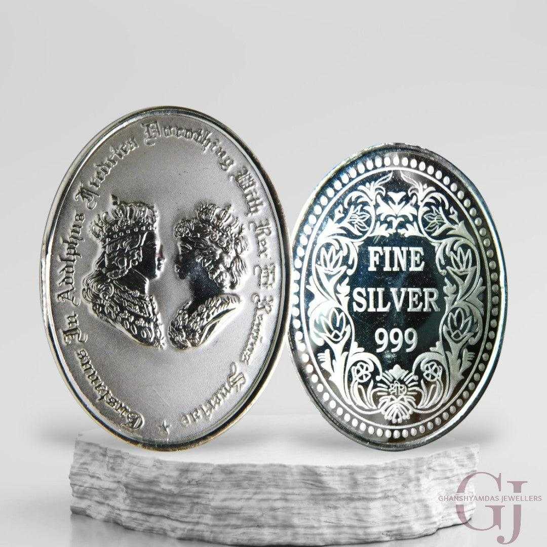 King George & Mary 3D Silver Coin 24KT Purity 999 Oval Shape