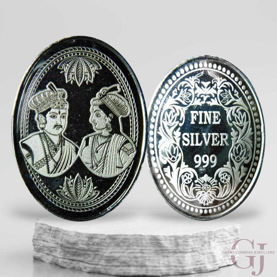Raja Rani -3D Silver Coin 24KT Purity 999 Oval Shape with Fine Silver