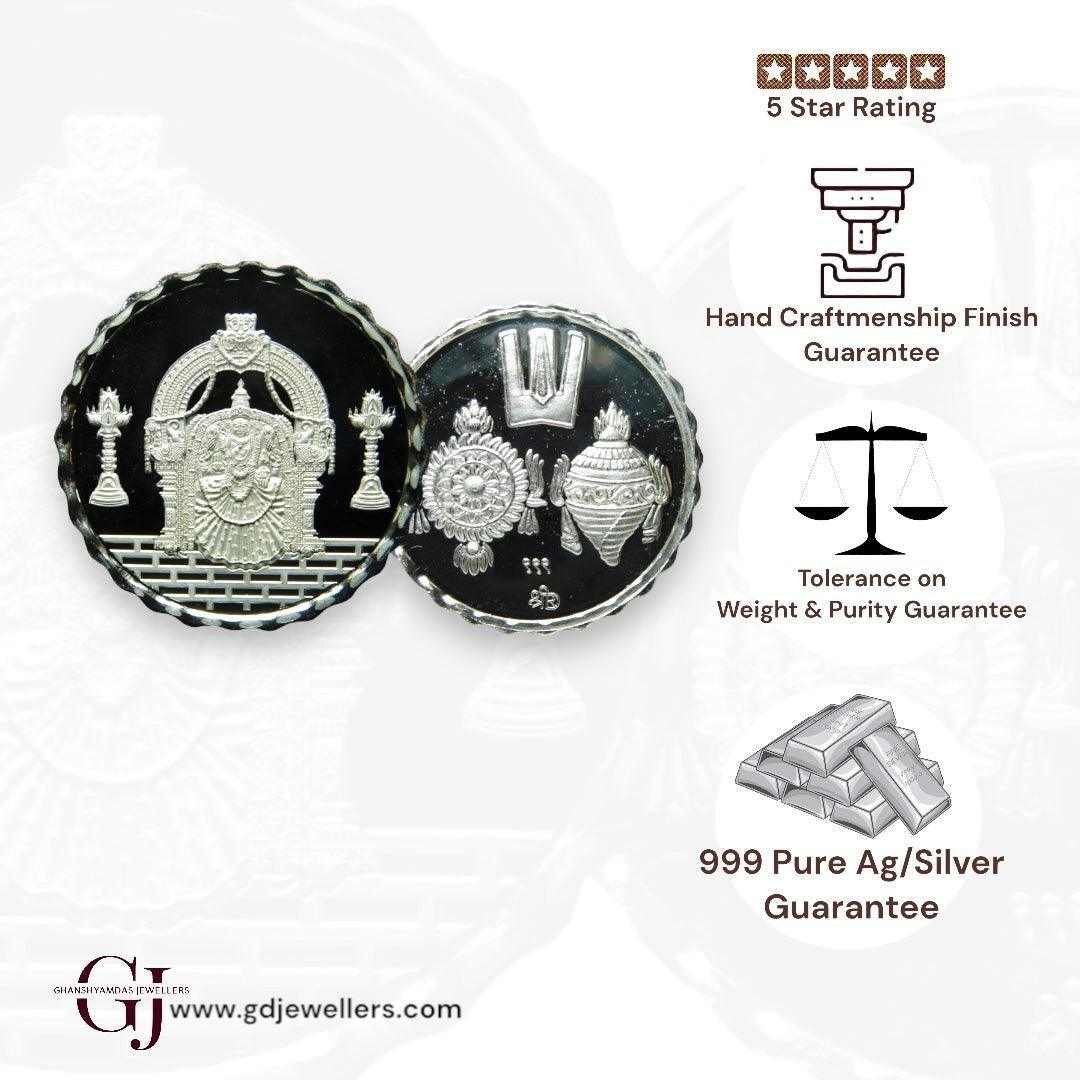 Goddess Padmavati 3D Silver Coin 24KT Purity 999 Round Shape