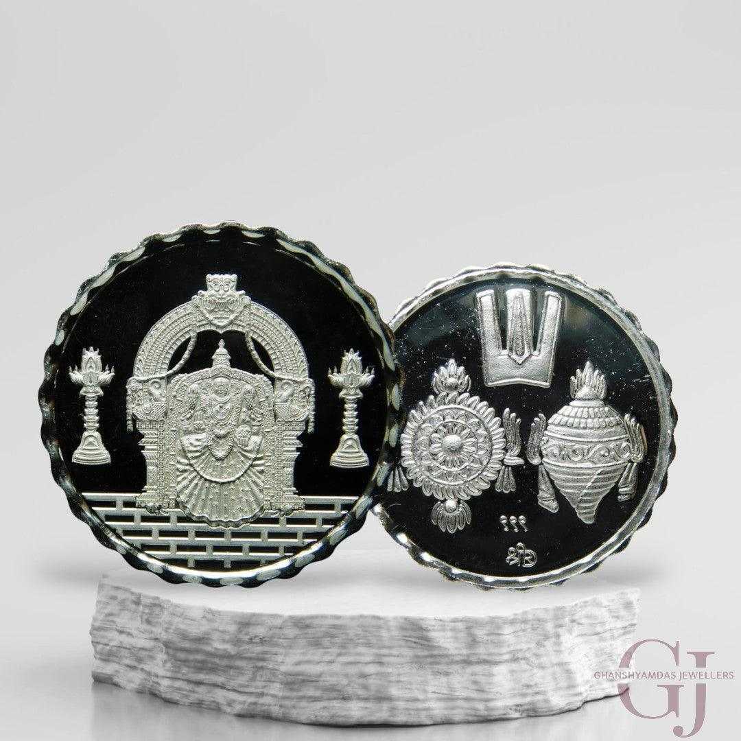 Goddess Padmavati 3D Silver Coin 24KT Purity 999 Round Shape