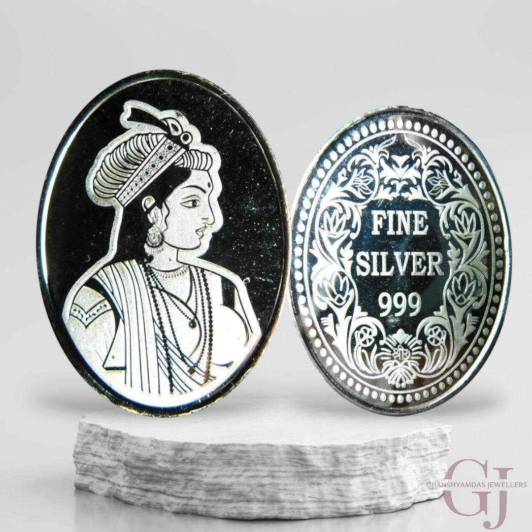 Rani -3D Silver Coin 24KT Purity 999 Oval Shape with Fine Silver