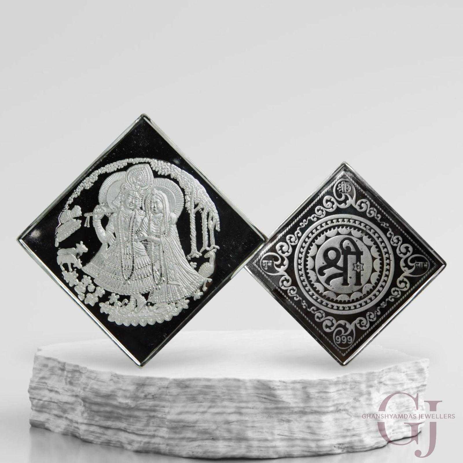 Goddess Radha & Krishna  3D Silver Coin 24KT Purity 999 Square Shape