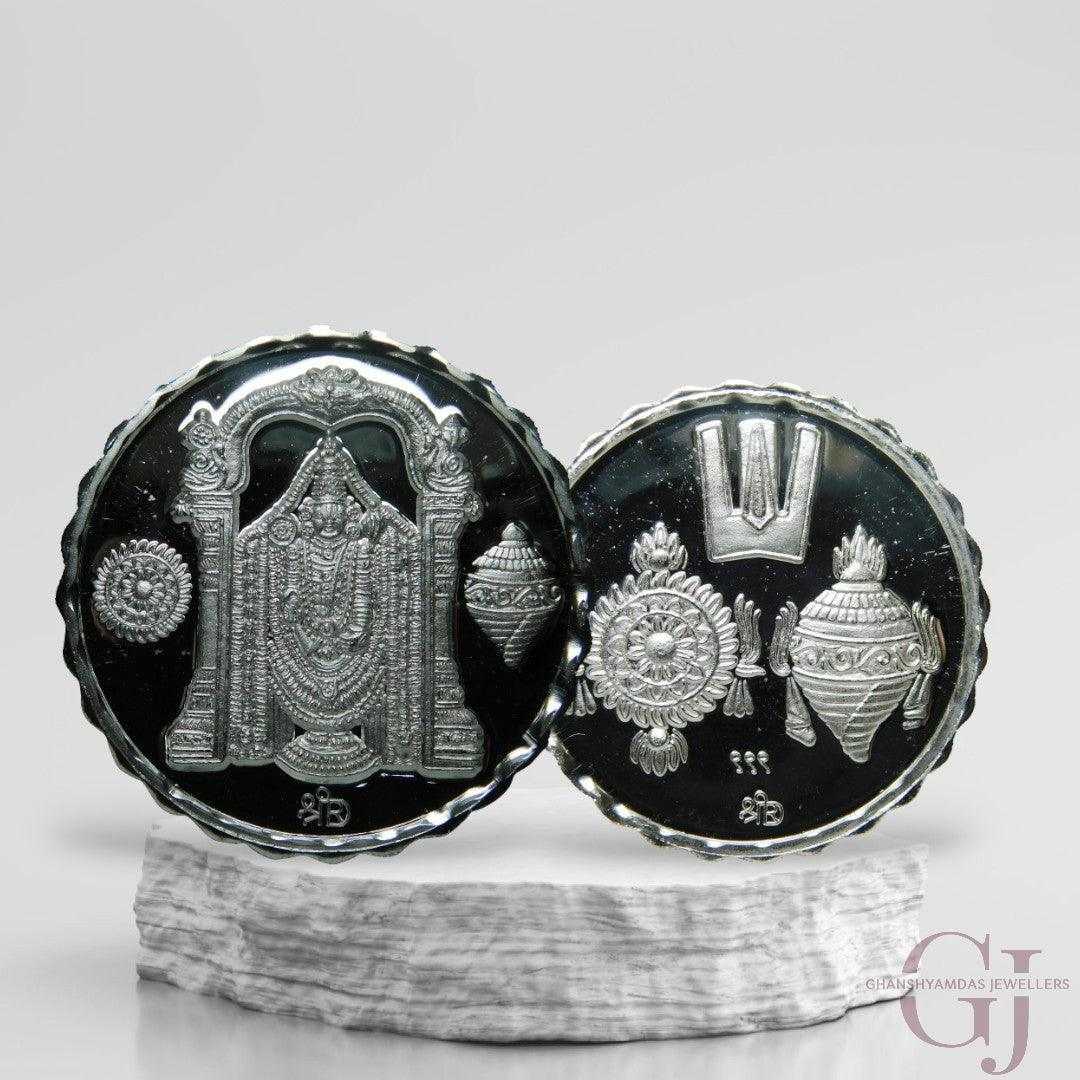 God Balaji - Silver Coin 24KT Purity 999 Round Shape - Backside Shankh