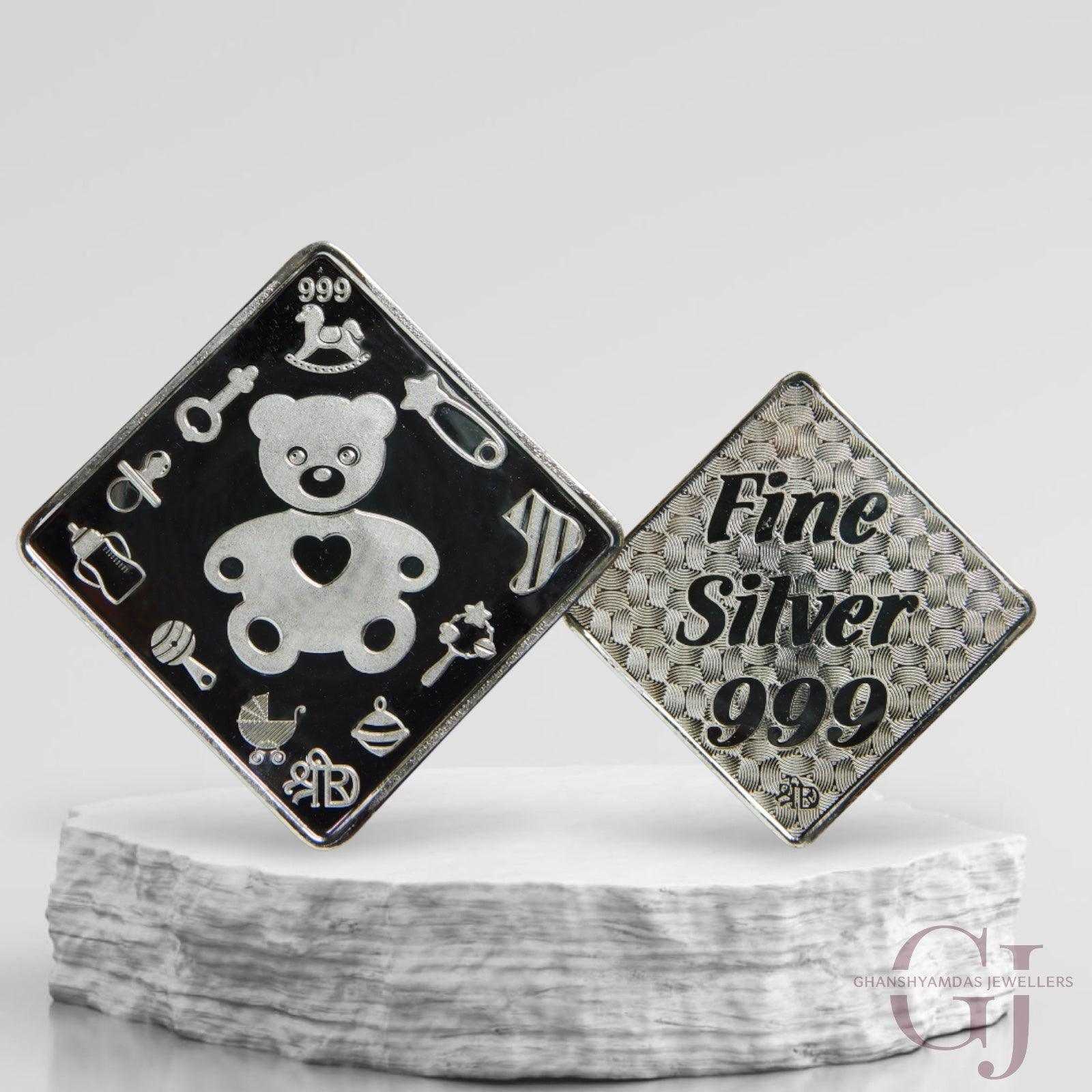 Teddy Bear Silver Coin 3D 24KT Purity 999 Square Shape 
