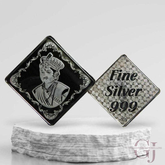 Raja-3D Silver Coin 24KT Purity 999 Square Shape with fine silver