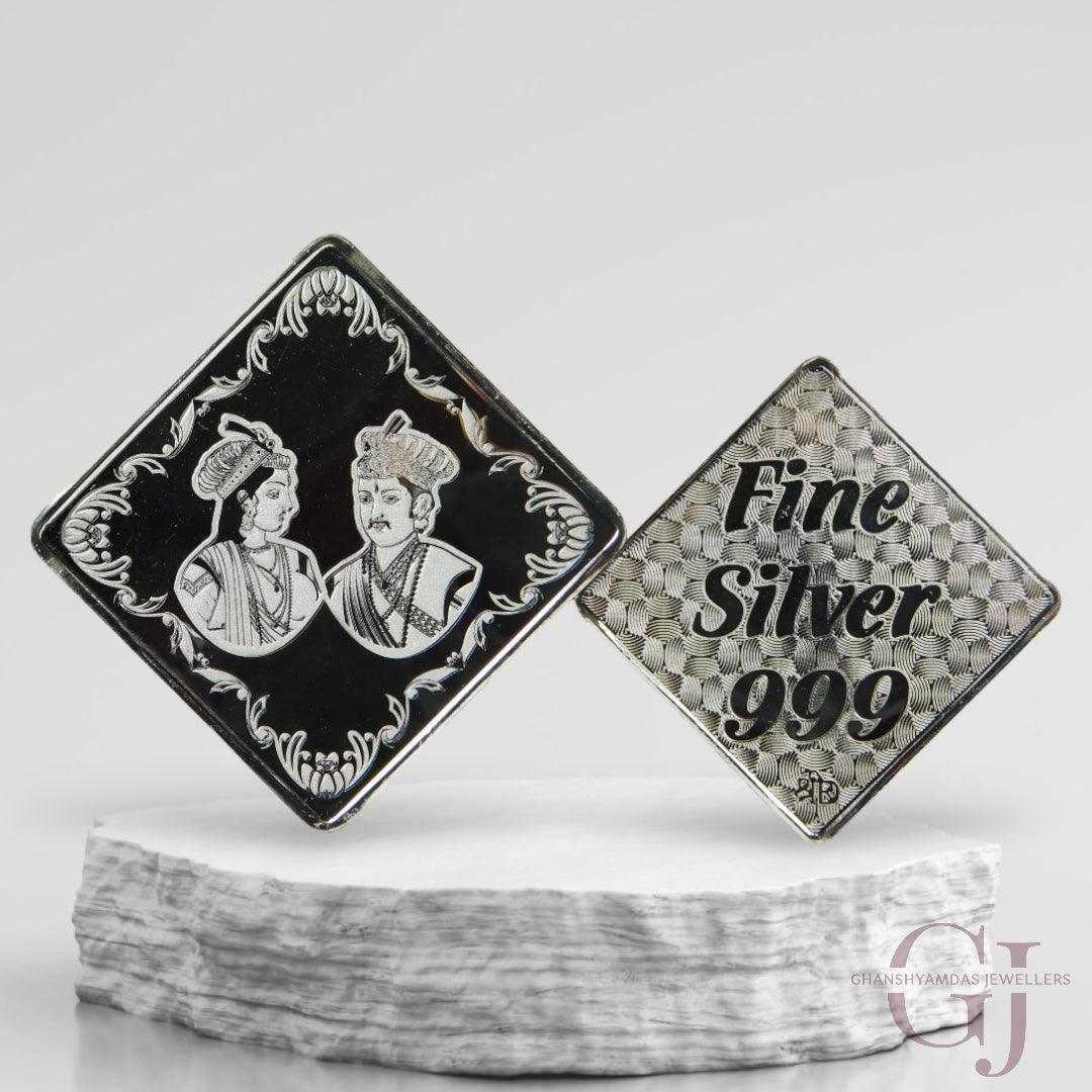Raja Rani-3D Silver Coin 24KT Purity 999 Square Shape with fine silver