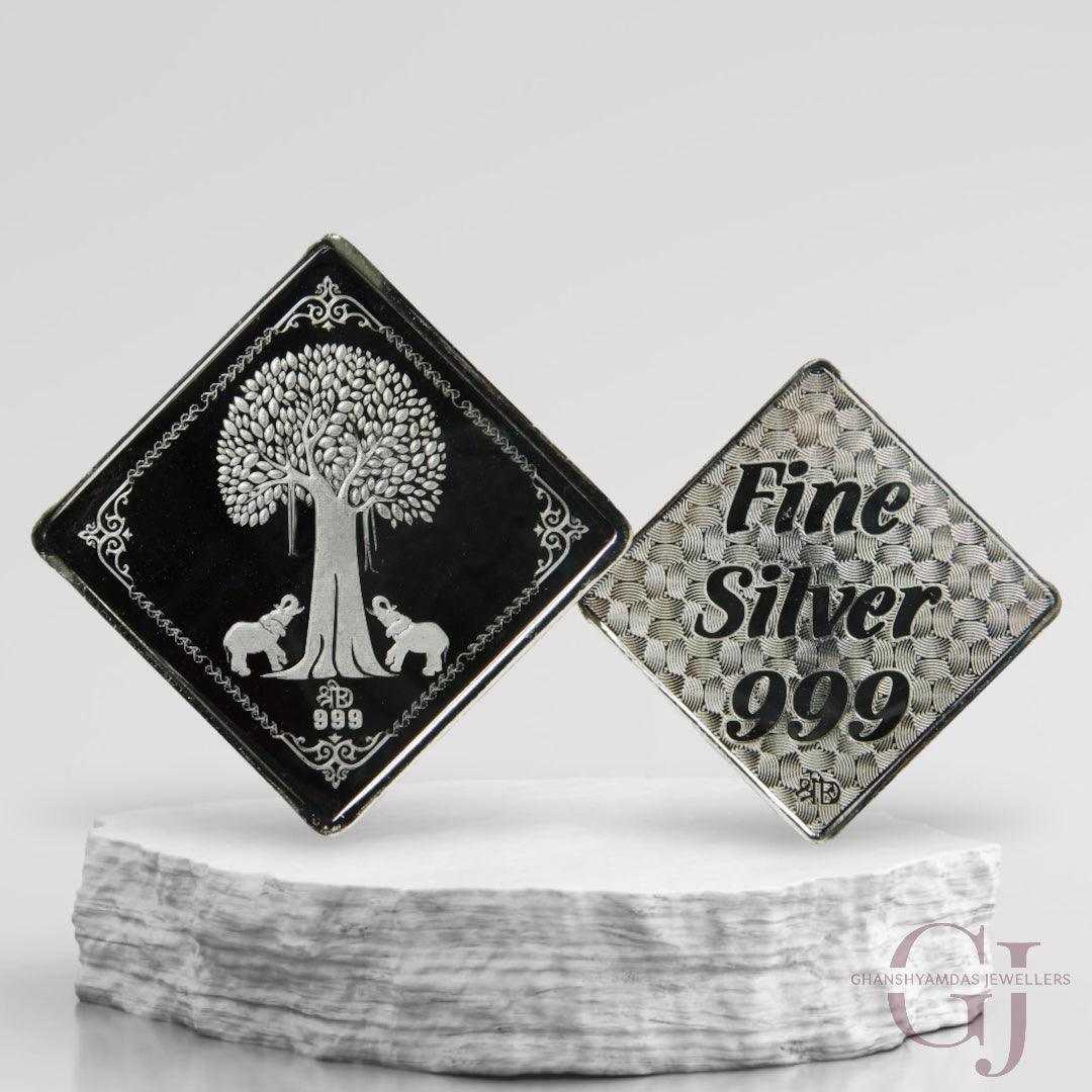 Banyan Tree - 3D Silver Coin 24KT Purity 999 Square Shape Front side   