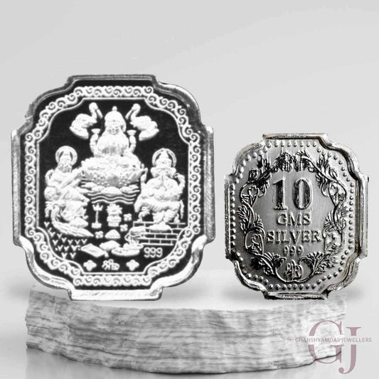 God Ganesh Saraswati & Lakshmi Silver Coin 24KT Purity 999 Square Shape