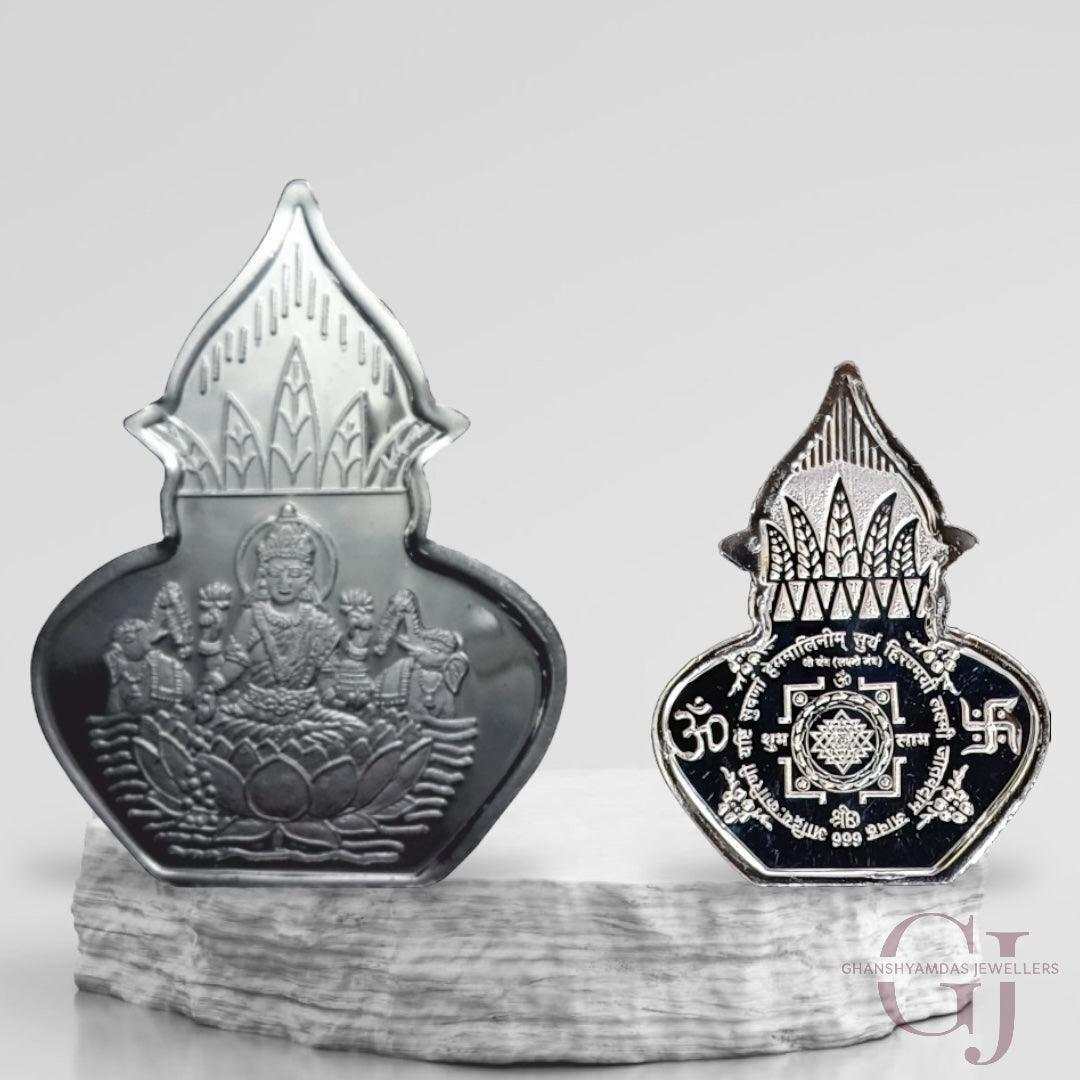 Goddess Lakshmi 3D Silver Coin 24KT Purity 999 Kalash  Shape