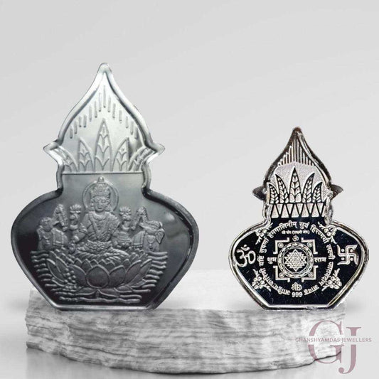 Goddess Lakshmi 3D Silver Coin 24KT Purity 999 Kalash  Shape