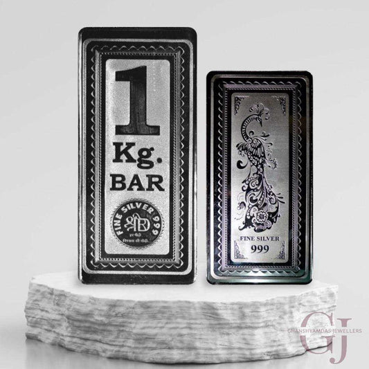 One  KG Bar - 3D Silver Coin 24KT Purity 999 Bar Shape  Front side 
