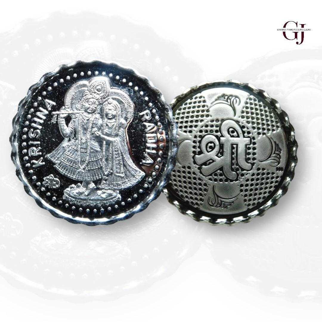 Goddess Radha & Krishna - 3D Silver Coin 24KT Purity 999 Round Shape 