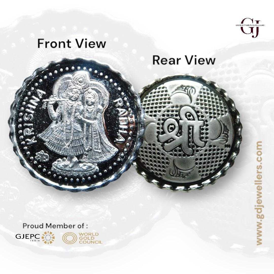 Goddess Radha & Krishna - 3D Silver Coin 24KT Purity 999 Round Shape 