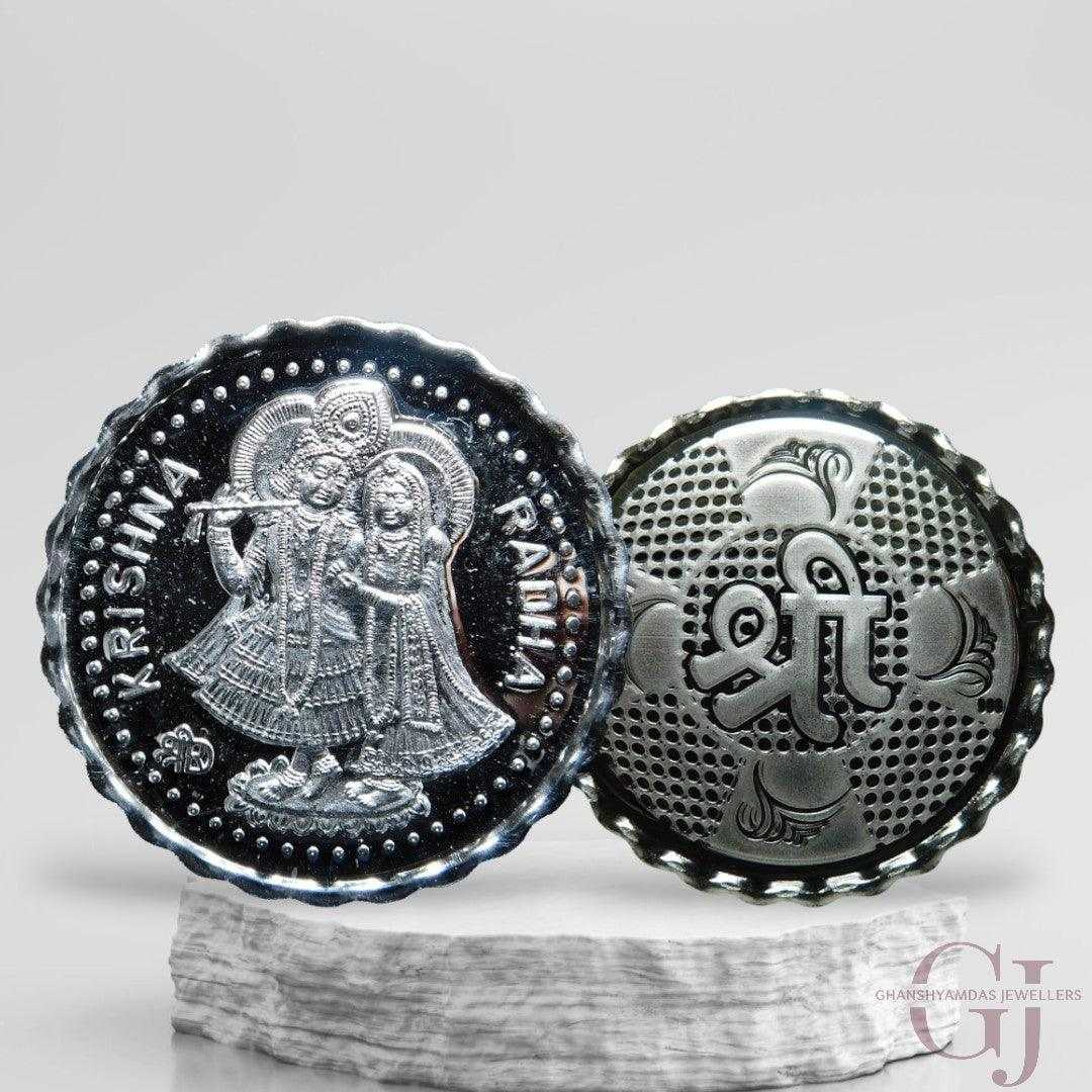 Goddess Radha & Krishna - 3D Silver Coin 24KT Purity 999 Round Shape 
