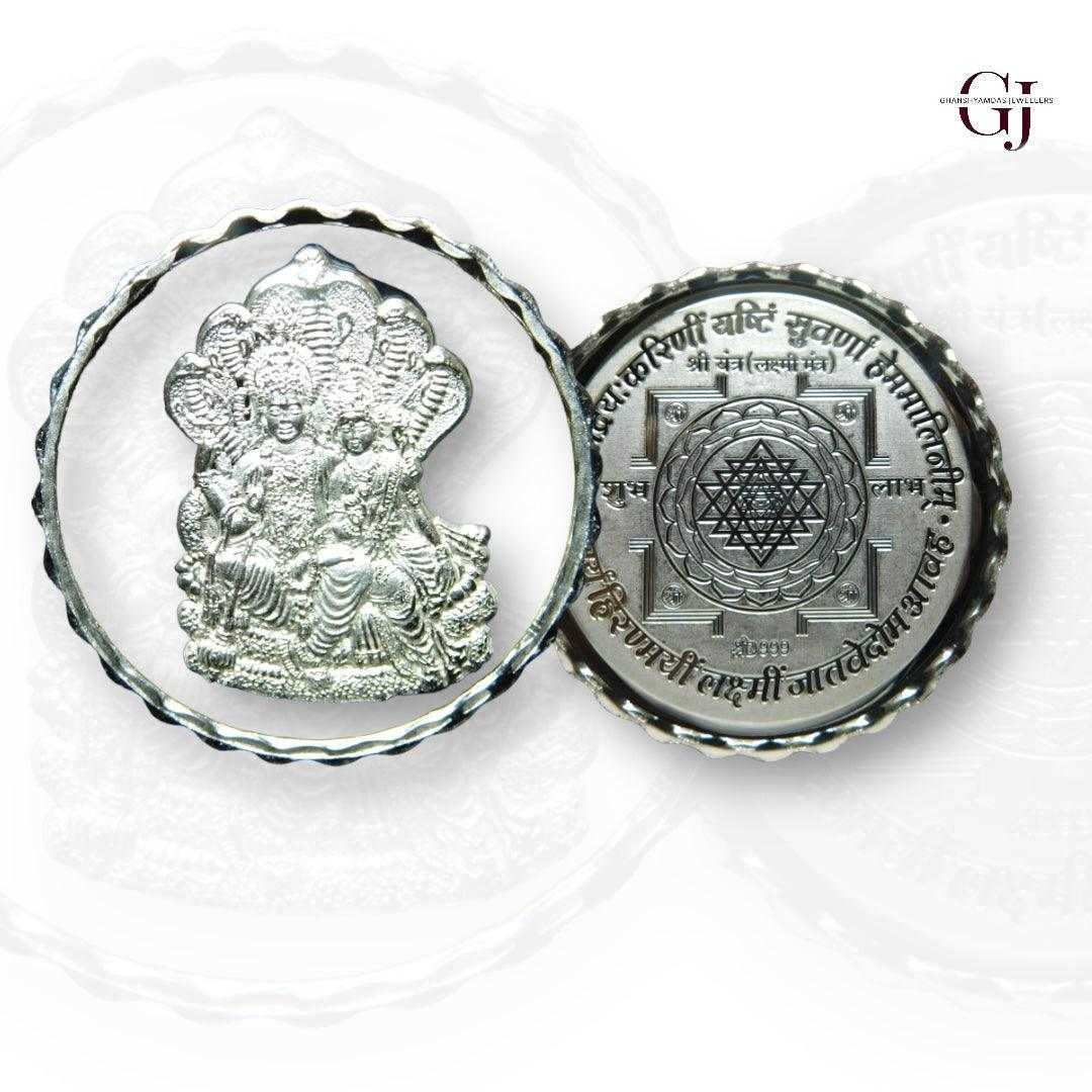 Goddess Lakshmi & Narayana - 3D Silver Coin 24KT Purity 999 Round Shap