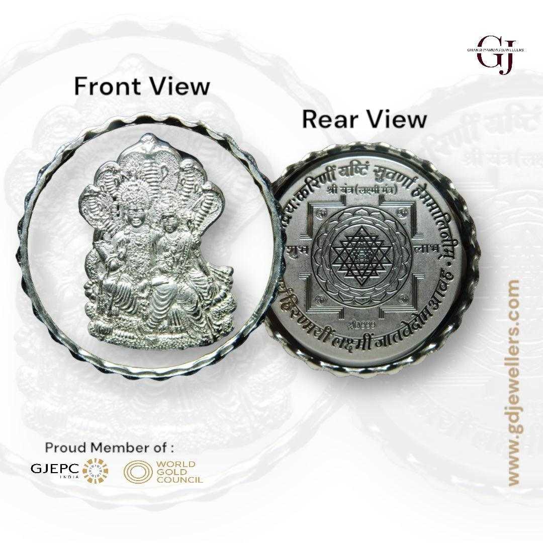 Goddess Lakshmi & Narayana - 3D Silver Coin 24KT Purity 999 Round Shap