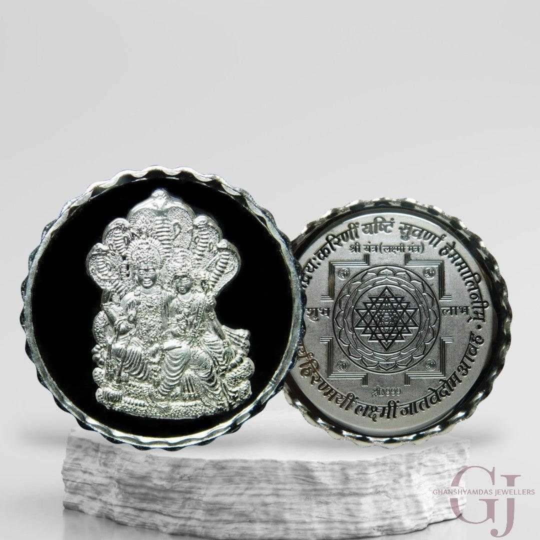 Goddess Lakshmi & Narayana - 3D Silver Coin 24KT Purity 999 Round Shap