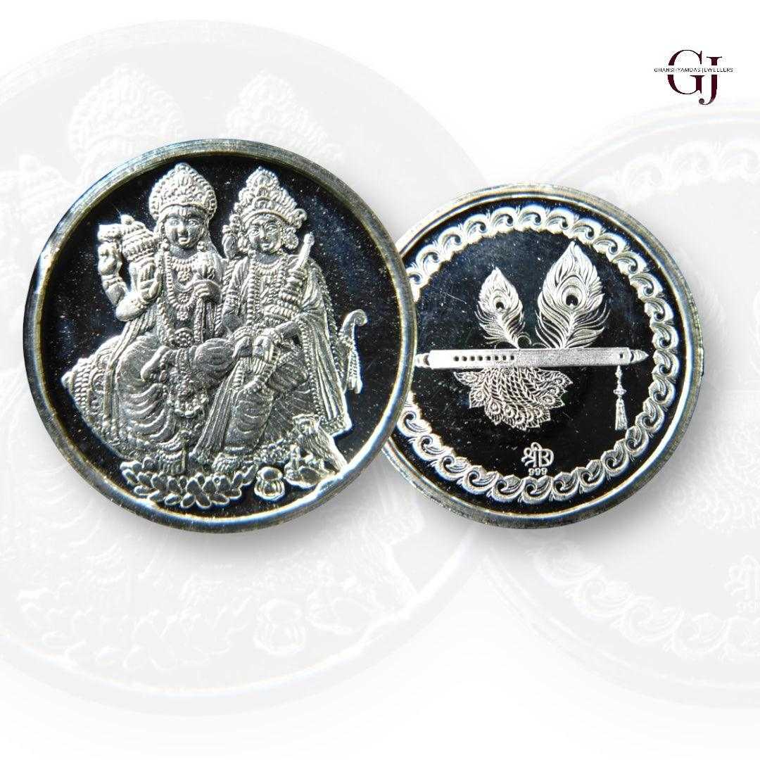 Goddess Lakshmi & Vishnu - 3D Silver Coin 24KT Purity 999 Round Shape 