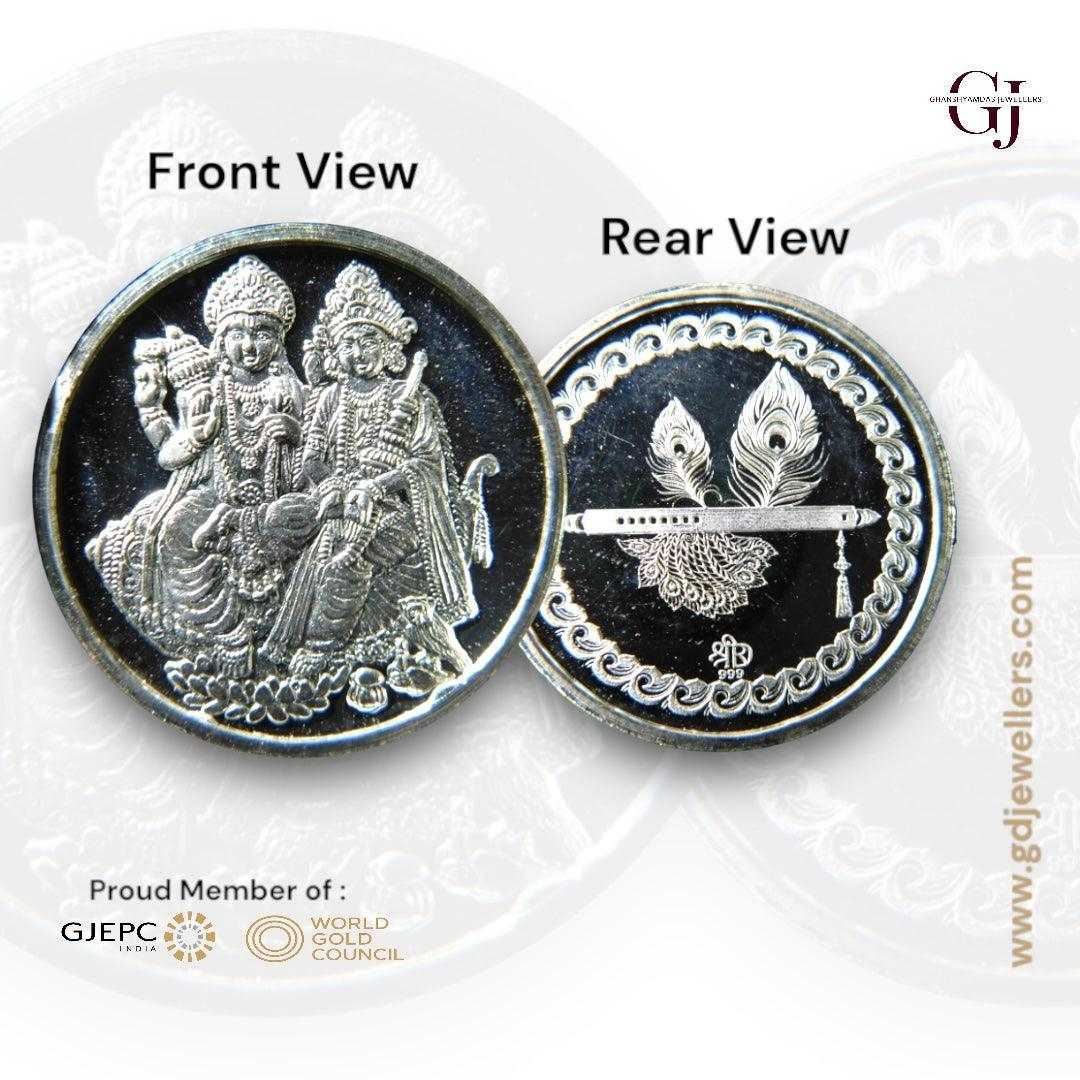 Goddess Lakshmi & Vishnu - 3D Silver Coin 24KT Purity 999 Round Shape 