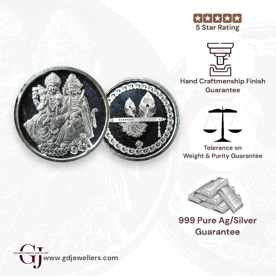 Goddess Lakshmi & Vishnu - 3D Silver Coin 24KT Purity 999 Round Shape 