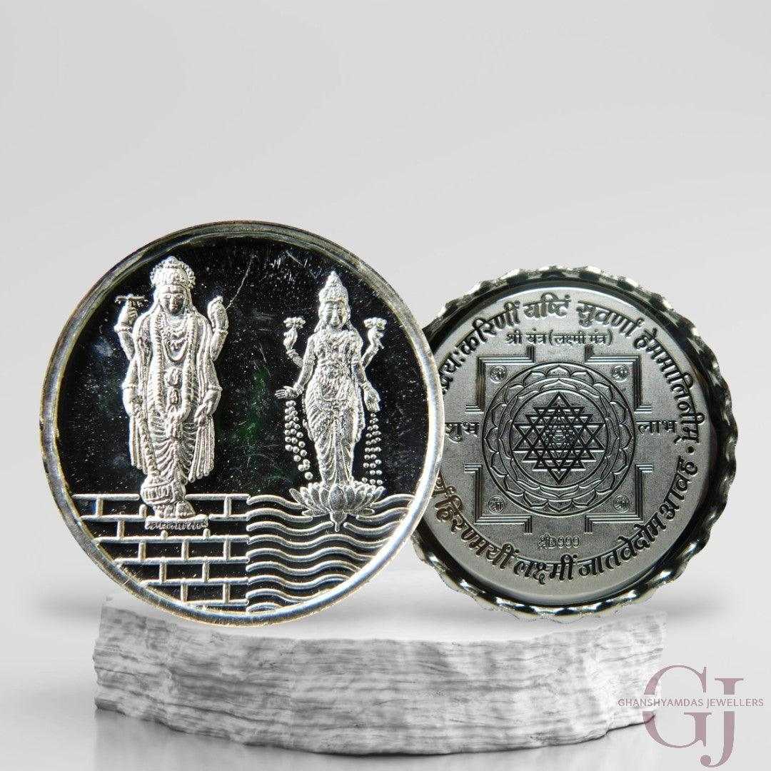 God Vishnu & Lakshmi Standing - 3D Silver Coin 24KT Purity 999 Round 
