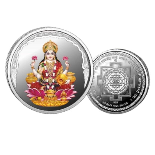 Goddess Lakshmi- Color Fine Silver Coin Purity 999 Round Shape - Backs