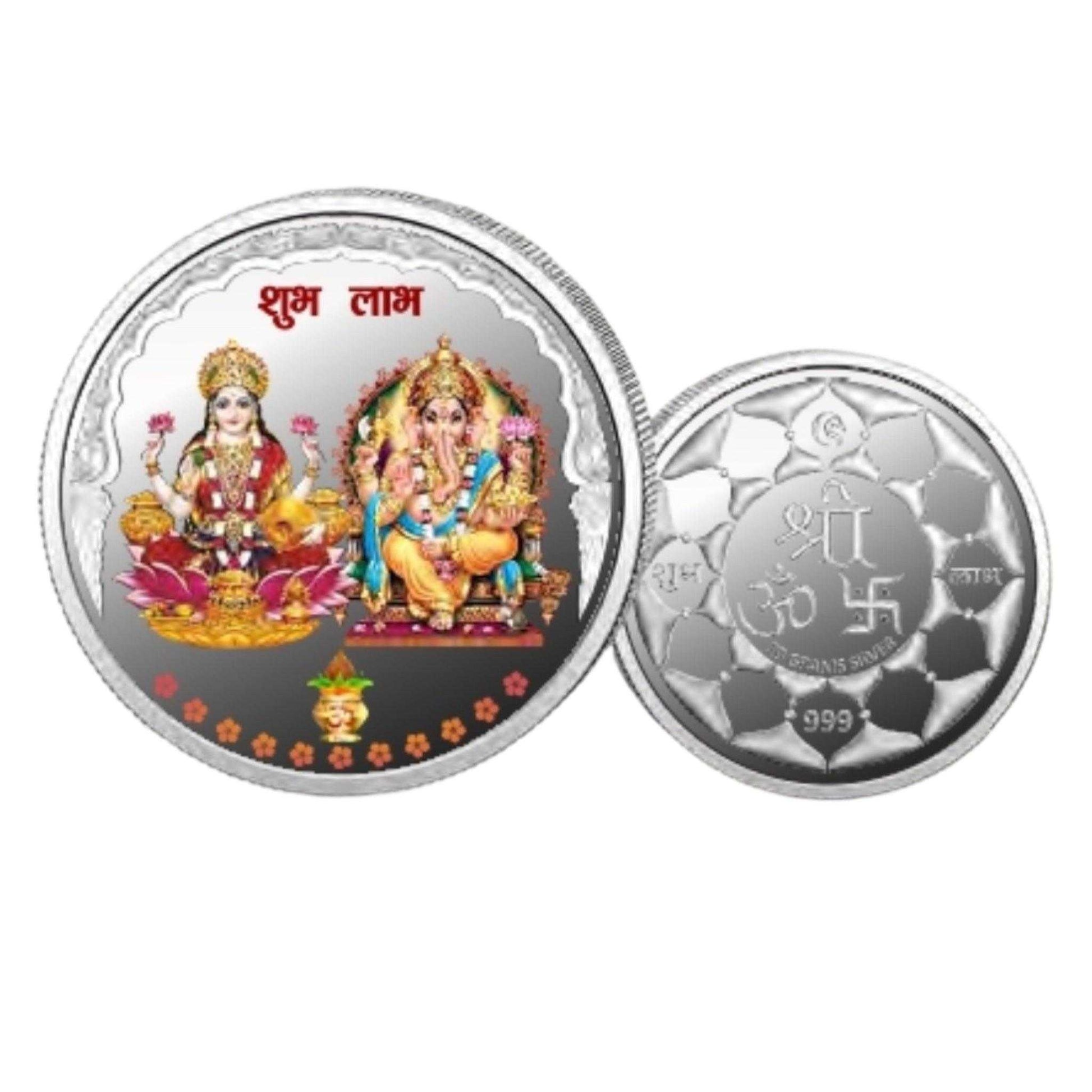 Goddess Lakshmi Ganesh - Color Fine Silver Coin Purity 999 Round Shape