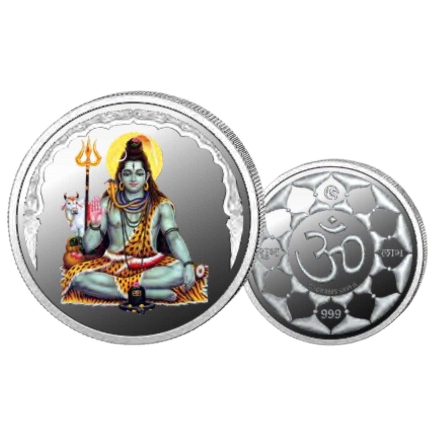 God Shiva- Color Fine Silver Coin Purity 999 Round Shape - Backside Om