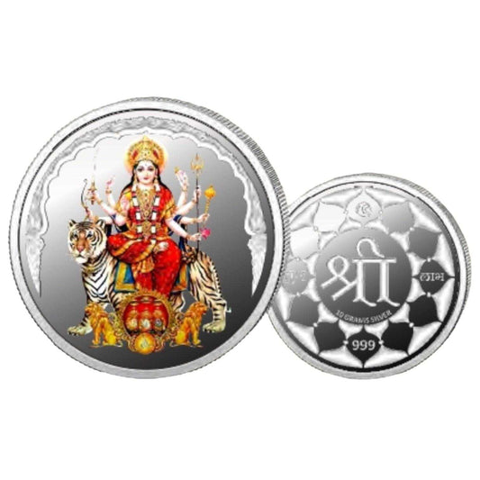 Goddess Durga Mata- Color Fine Silver Coin Purity 999 Round Shape - Ba