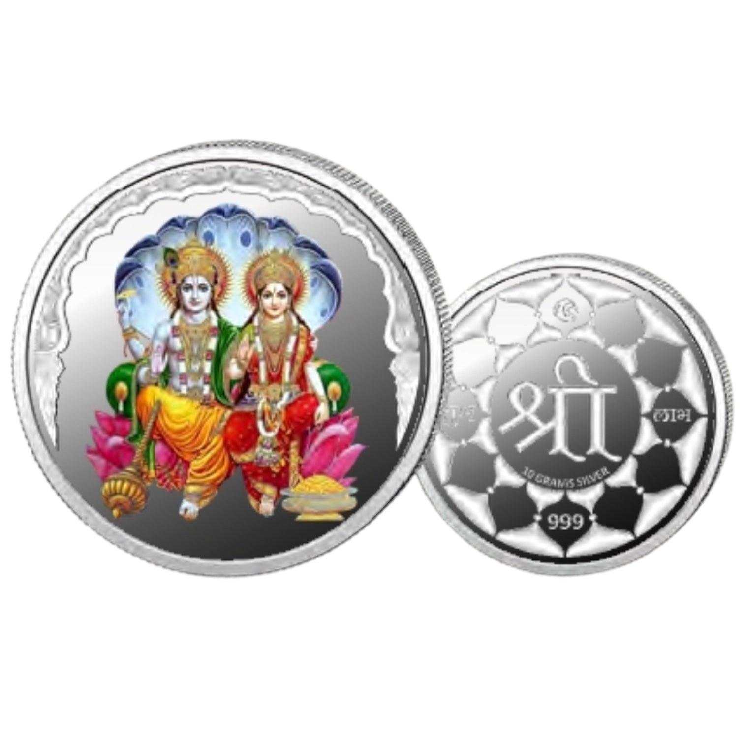 Lakshmi Narayana- Color Fine Silver Coin Purity 999 Round Shape - Back