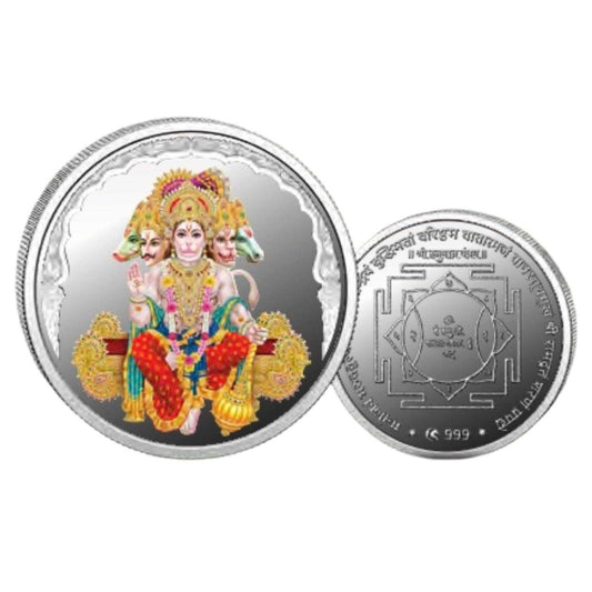 God Panchmukhi Hanuman- Color Fine Silver Coin Purity 999 Round Shape 