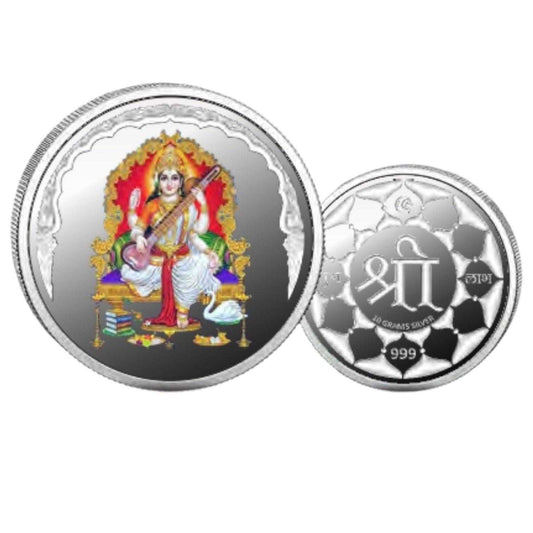 Saraswati Mata Color Fine Silver Coin Purity 999 Round Shape