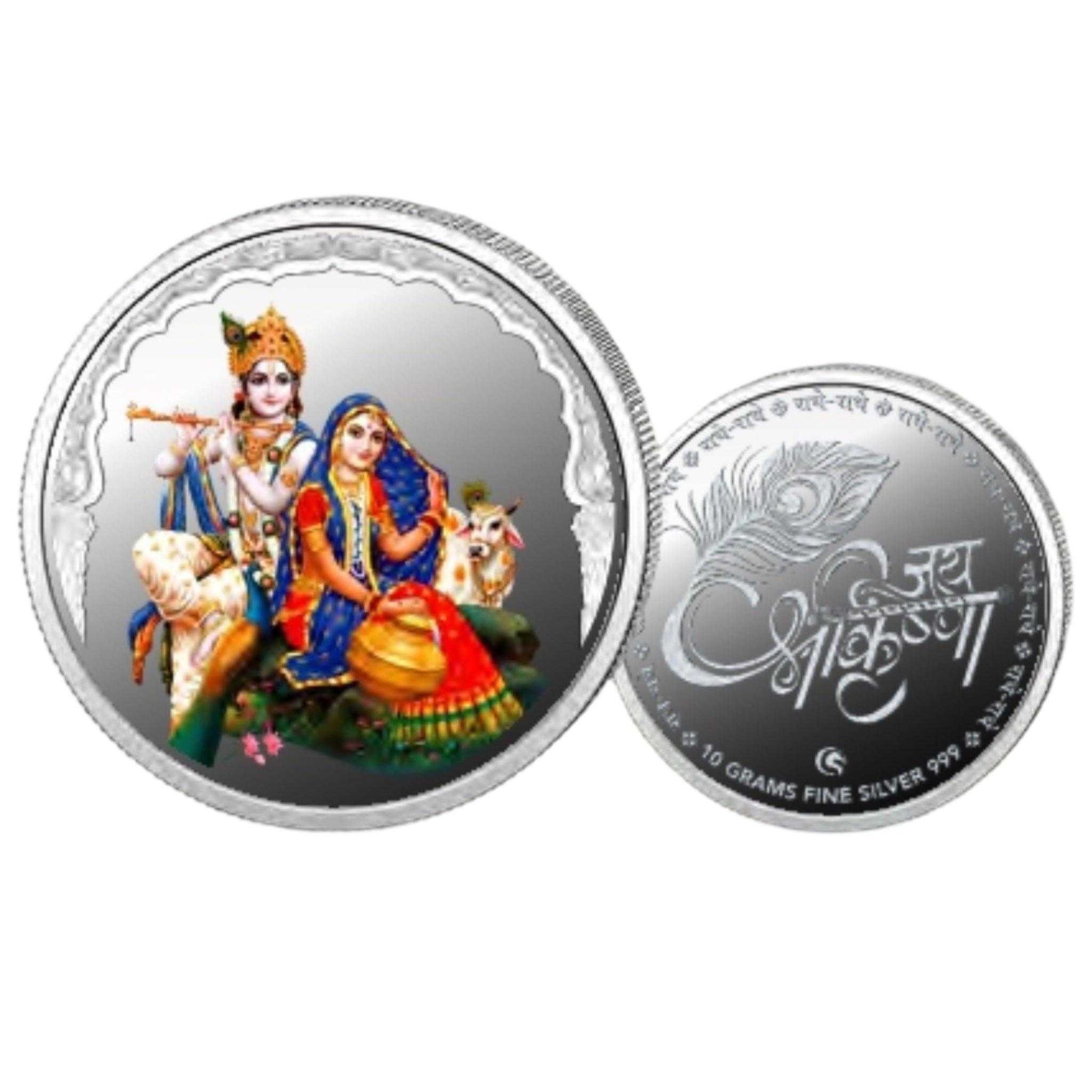 Radha Krishna - Color Fine Silver Coin Purity 999 Round Shape - Backsi