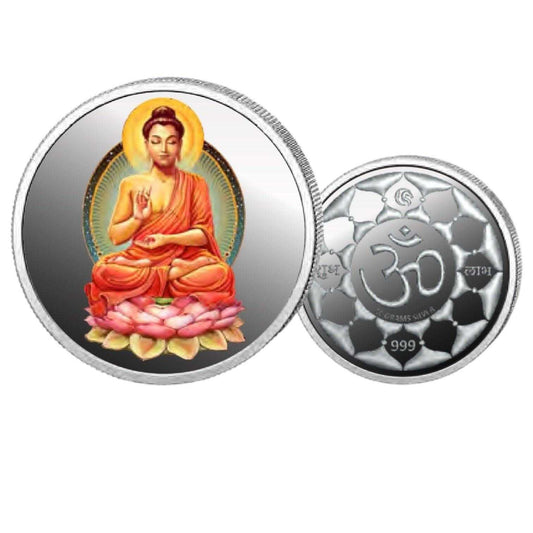 Buddha- Color Fine Silver Coin Purity 999 Round Shape - Backside Om