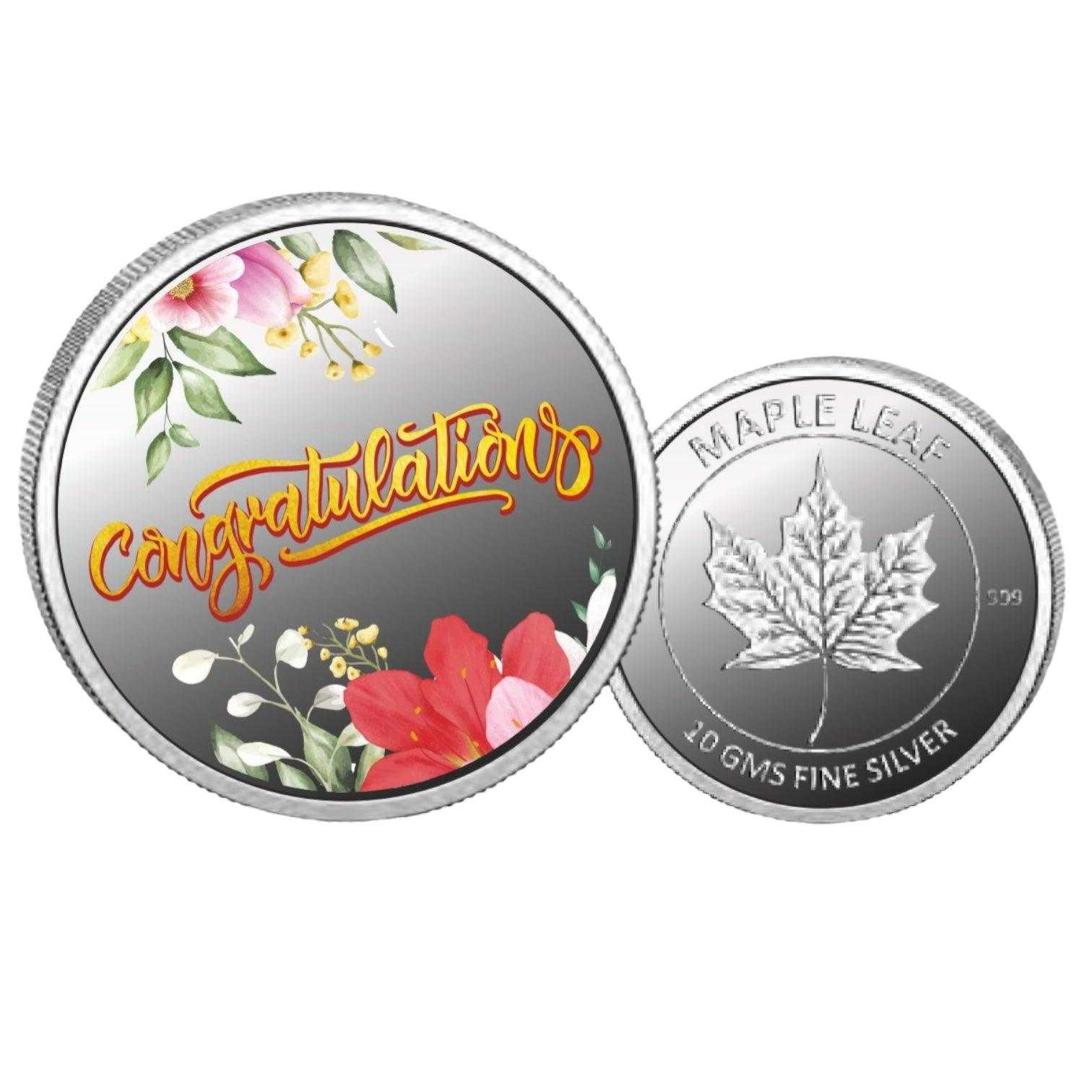 Congratulations- Color Fine Silver Coin Purity 999 Round Shape - Backs