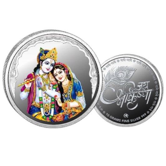 Radha Krishna - Color Fine Silver Coin Purity 999 Round Shape - Backsi
