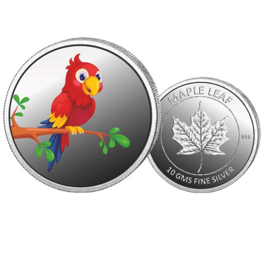 Parrot- Color Fine Silver Coin Purity 999 Round Shape - Backside Baby 