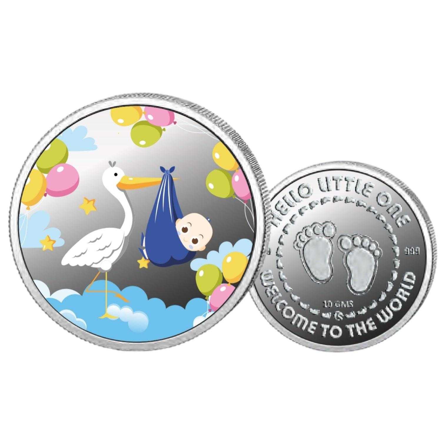 Blue Baby Boy- Color Fine Silver Coin Purity 999 Round Shape - Backsid