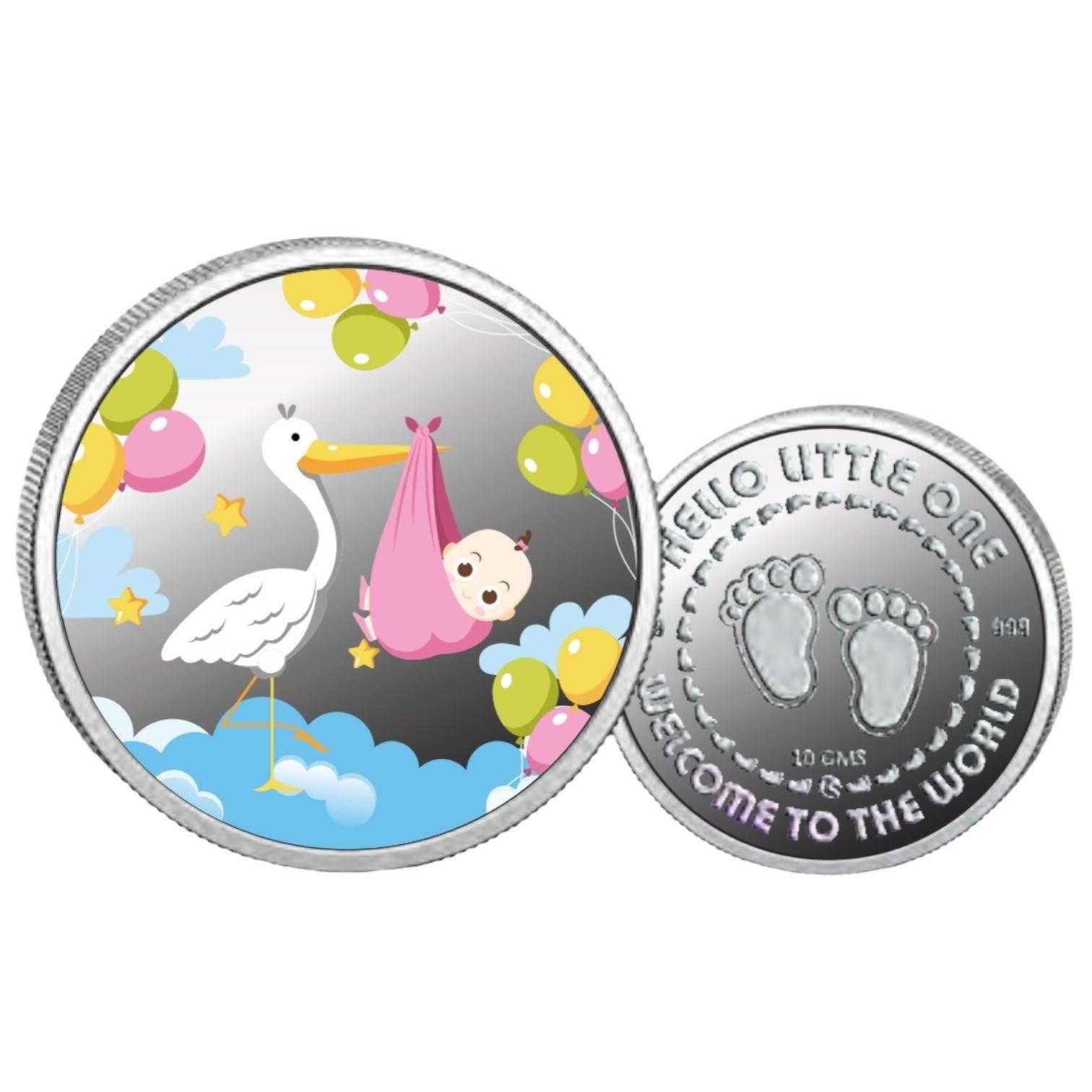 Pink Baby Girl- Color Fine Silver Coin Purity 999 Round Shape - Backsi