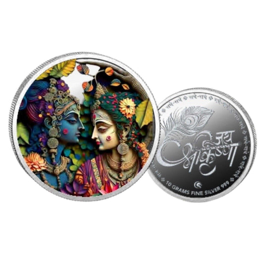 Radha Krishna - Color Fine Silver Coin Purity 999 Round Shape - Backsi