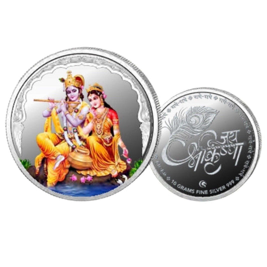 Radha Krishna - Color Fine Silver Coin Purity 999 Round Shape - Backsi