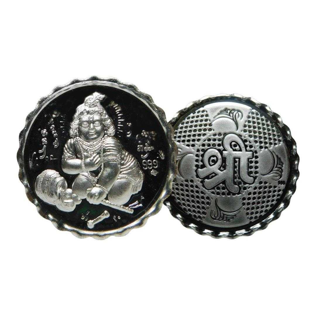 God Laddu Gopal 3D Silver Coin 24KT Purity 999 Round Shape with shree