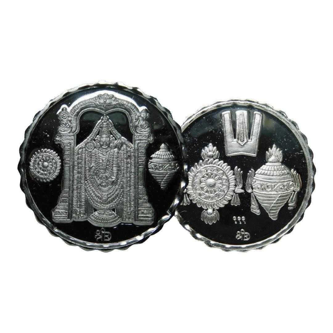 God Balaji - Silver Coin 24KT Purity 999 Round Shape - Backside Shankh