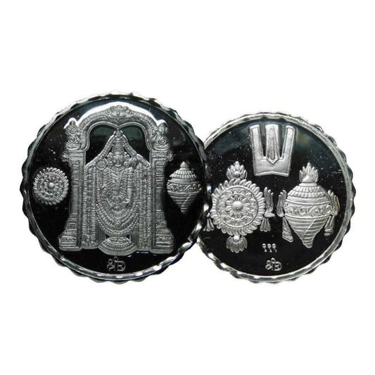 God Balaji - Silver Coin 24KT Purity 999 Round Shape - Backside Shankh
